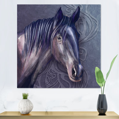Portrait d'un cheval brun foncé - reproduction d'art sur toile traditionnelle