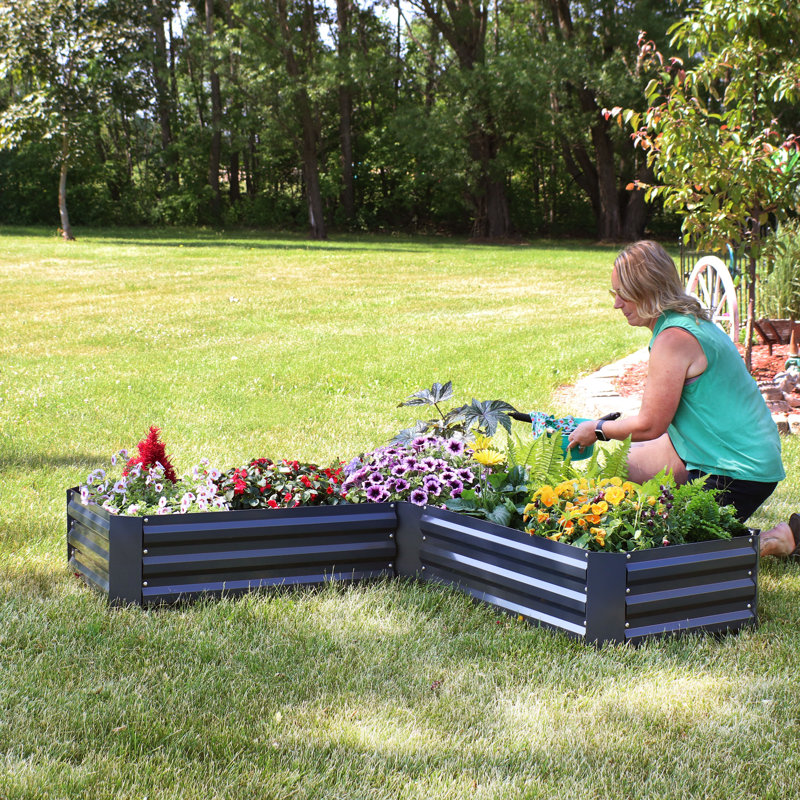 Lit de jardin surélevé en acier galvanisé en forme de L Katherynn - 59,5 po x 59,5 po x 11,75 po - Gris foncé, Gris foncé
