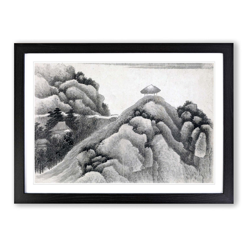 Hut on the Mountain Top by Gong Xian - Framed Print, Black Framed, 27cm H x 36cm W x 2cm D