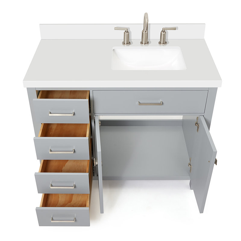 Abbate 42" Single Bathroom Vanity with White Quartz Top, Gray