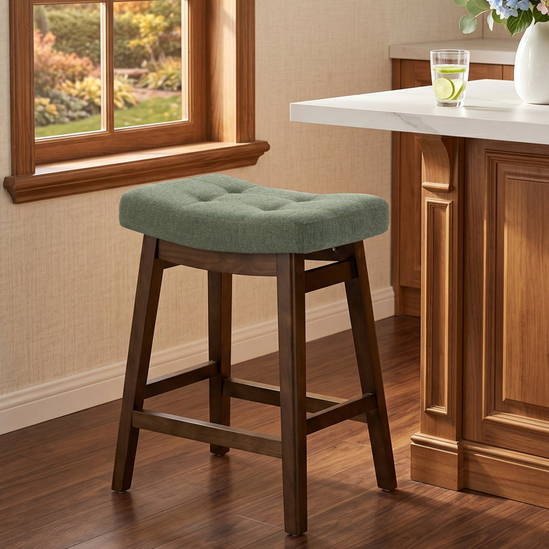 Tabourets de bar extra larges 19,7 po, Linen Green Seat/Brown Frame