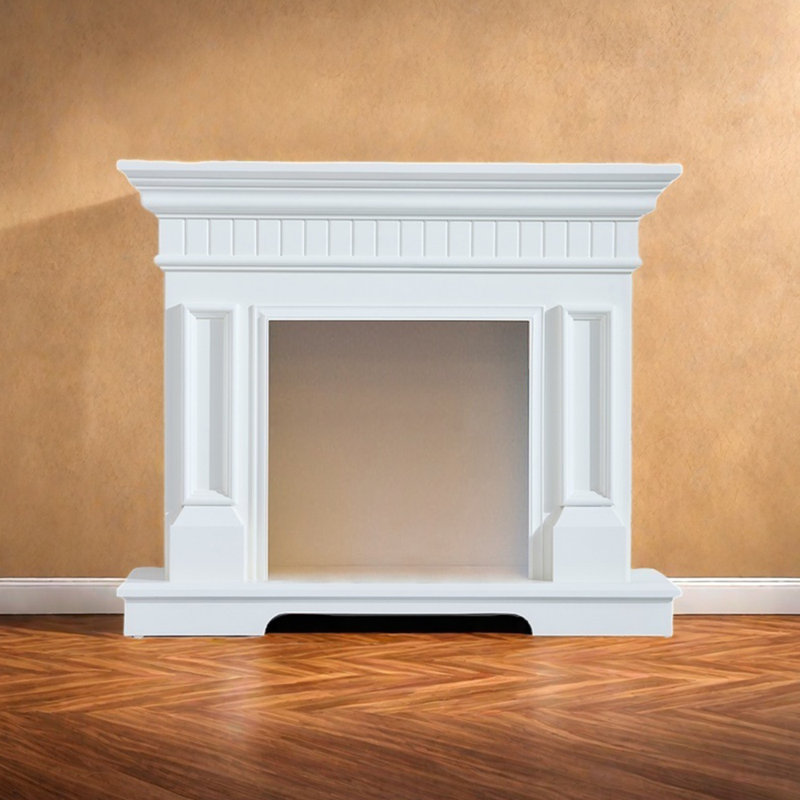 Fashion simple three-dimensional line fireplace, White, 40.15" H x 47.24" W x 12.99" D