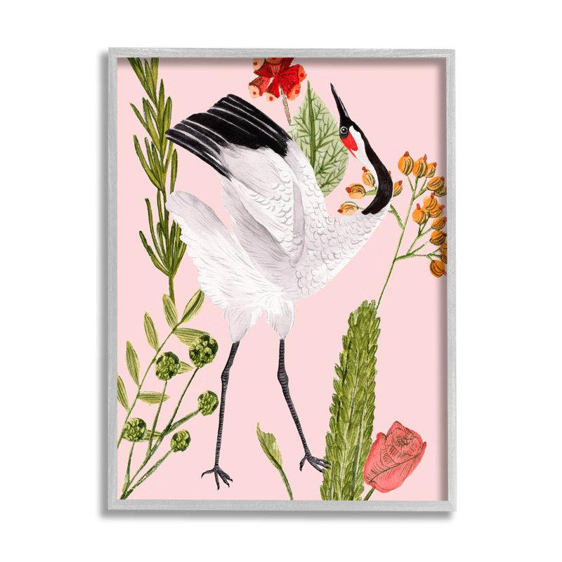 Gray Framed Tropical Crane Bird Canvas Print, 11 x 14