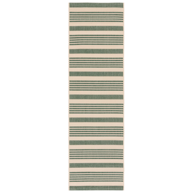 Tapis rayé beige / vert intérieur / extérieur Aiken, Tapis de couloir 2 pi 3 po x 6 pi 7 po
