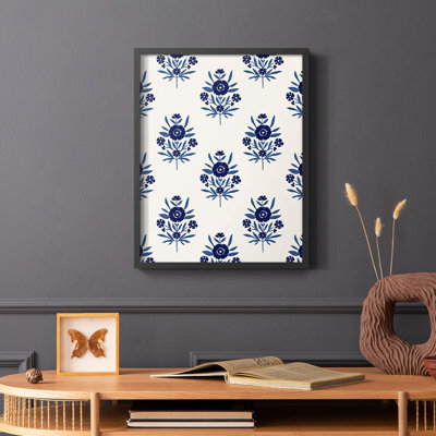 Indigo Bloom Pattern II Framed Print - Solid Wood