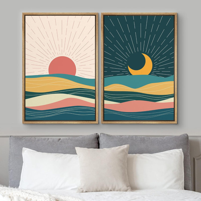 Desert Sun & Crescent Moon, Cadre naturel flottant, H 36 po x l 48 po x P 1,5 po