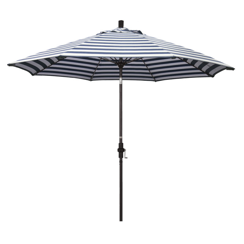 Parasol 9" Market, Rayure Cabana bleu marine / blanche, Matted Black