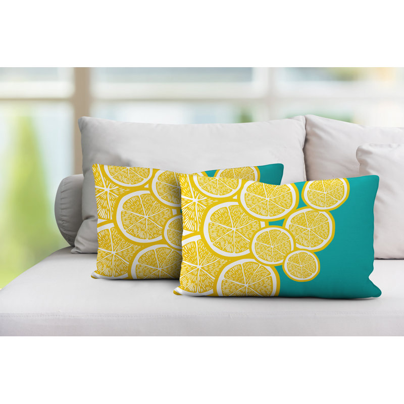 Coussin lombaire intérieur / extérieur jaune citron, Turquoise