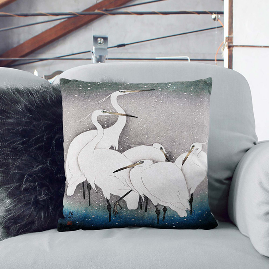 Group of Egrets by Ohara Koson Cushion with Filling