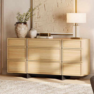 Modern 9-Drawer Dresser With T-Shaped Legs - Wooden Storage Cabinet & Closet Organizer For Bedroom, Hallway, Or Living Room,