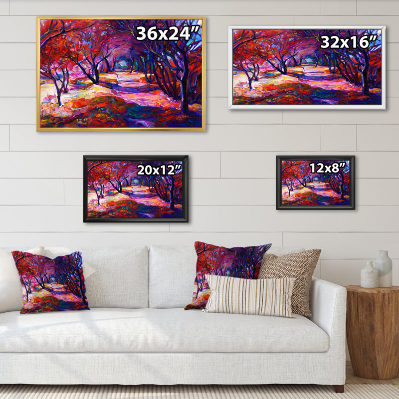 " Path In The Evening Forest ", 8" H x 12" W x 1" D, Black Floater Framed Canvas