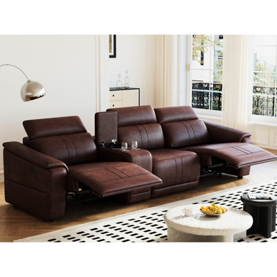 4 pièces en cuir brun foncé modulaire pour le salon, canapé modulaire confortable avec 2 porte-gobelets, style minimaliste moderne, cuir respirant, support solide, rangement intégré, fauteuil inclinable électrique