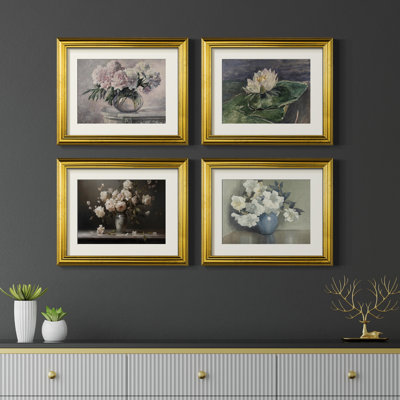 Ensemble de 4 reproductions encadrées Vintage Floral XIII