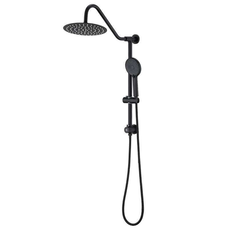 Système de douche en métal noir mat avec douche à main de 10 po et tête de bain confortable qui résiste aux égratignures quotidiennes