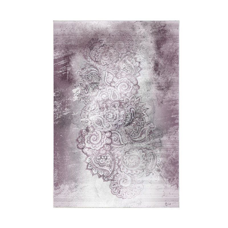 Tapis blanc / gris en polyamide tissé à la machine Endless, Tapis de couloir 3 pi 3 po x 6 pi 7 po