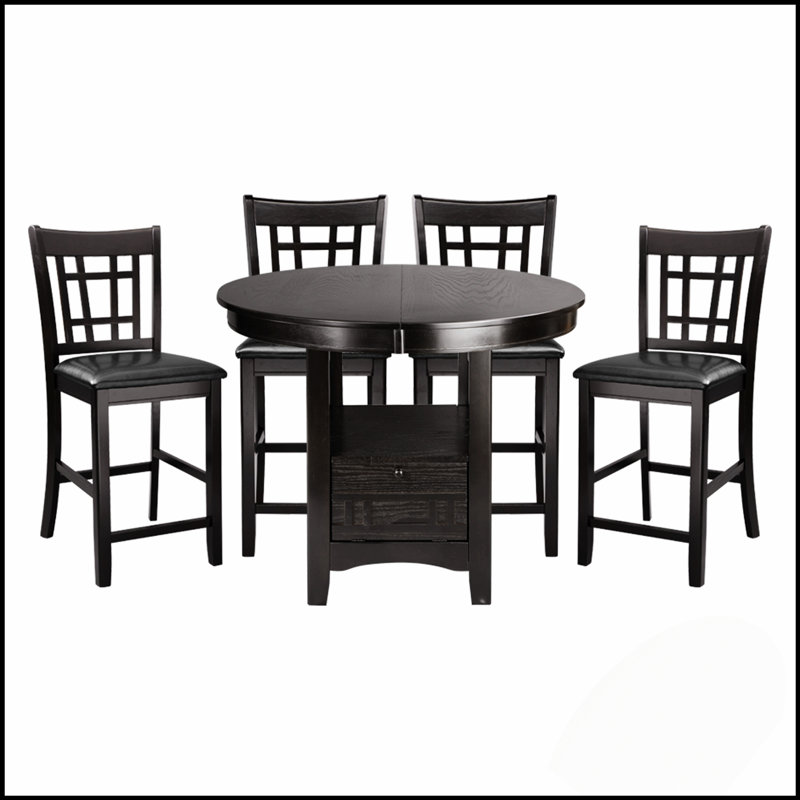 Ensemble de salle à manger à hauteur de comptoir traditionnel à finition comptoir avec rallonge et 4 chaises confortables