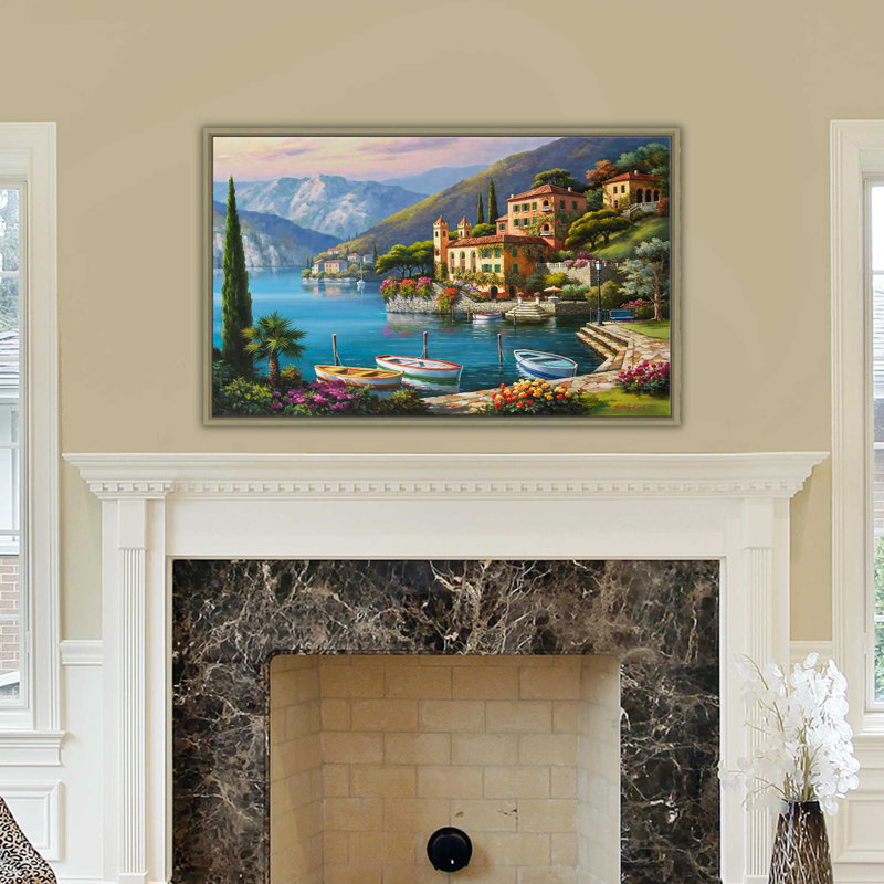 «Villa Bella Vista» par Sung Kim - peinture, Reproduction avec cadre flottant, H 21,5 po x l 33,5 po, Champagne