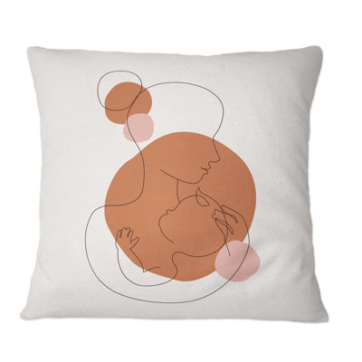 «Abstract Mother with A Child In One Line Art» - Coussin décoratif imprimé Glam