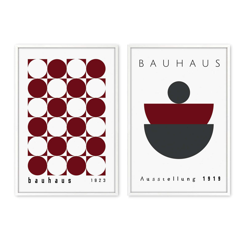 Ensemble de 2 impressions bourgogne bourgogne bauhaus, Cadre opaque blanc, H 15,5 po x l 23,5 po x P 1,25 po