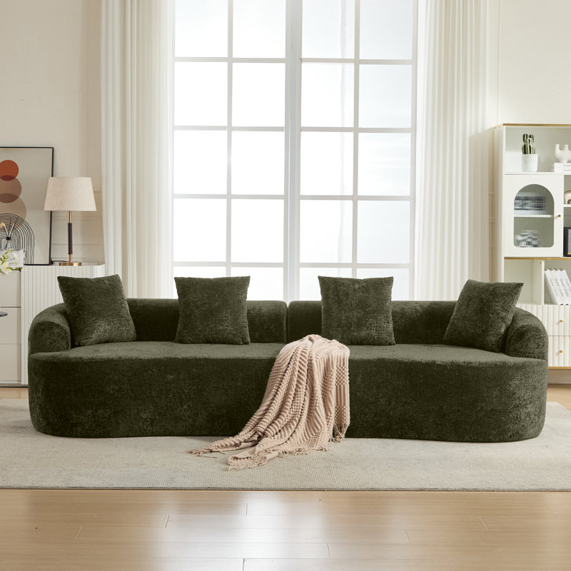 Canapés modulaires incurvés de 110 po en chenille avec coussins Boneless, Chenille verte