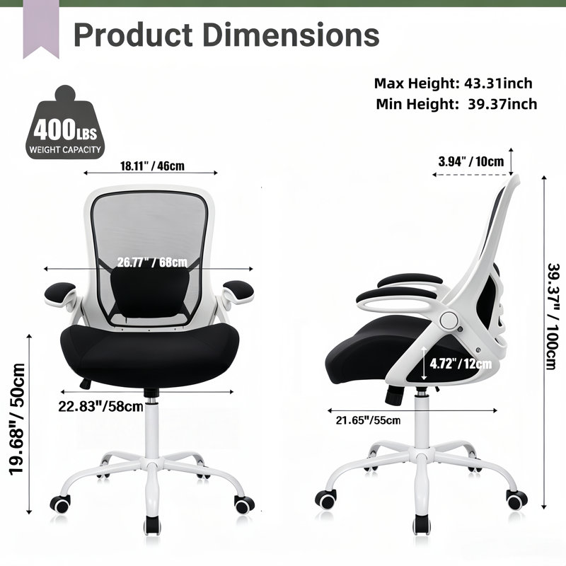 Chaise ergonomique Home Ofiice, Noir, Blanc