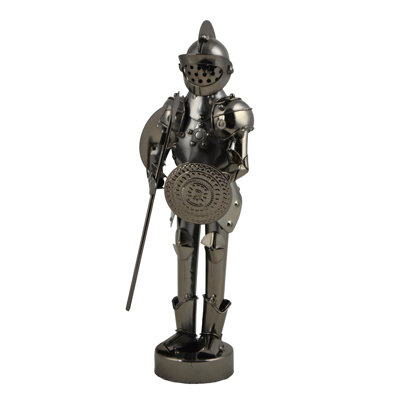11" Polished Metal Knight Statue Holding Battle Axe