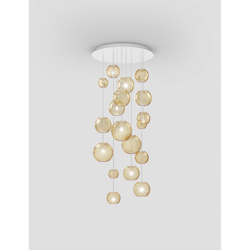 Oto 9 - Light Pendant, Amber Striped, Glossy White