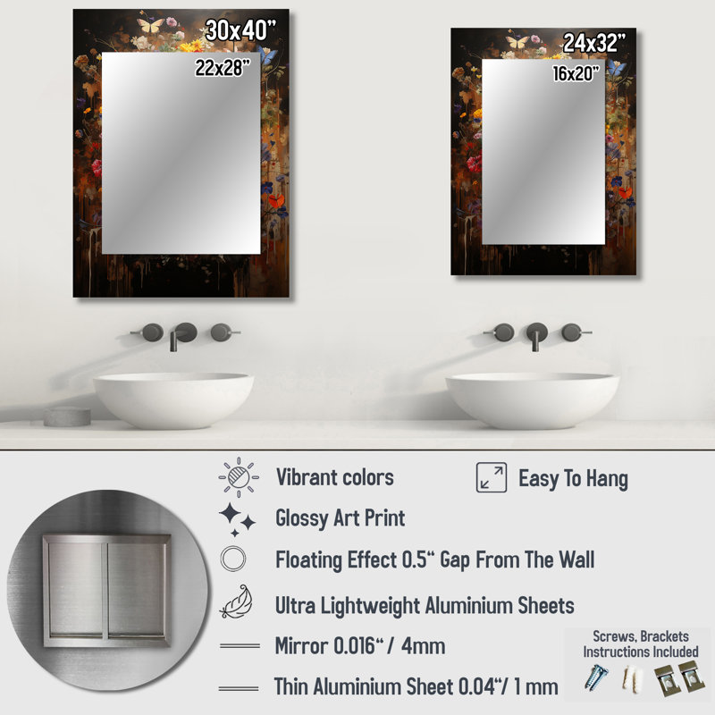 Urban Flora Street Art Botanicals - Miroir mural glam, 32 po x 24 po