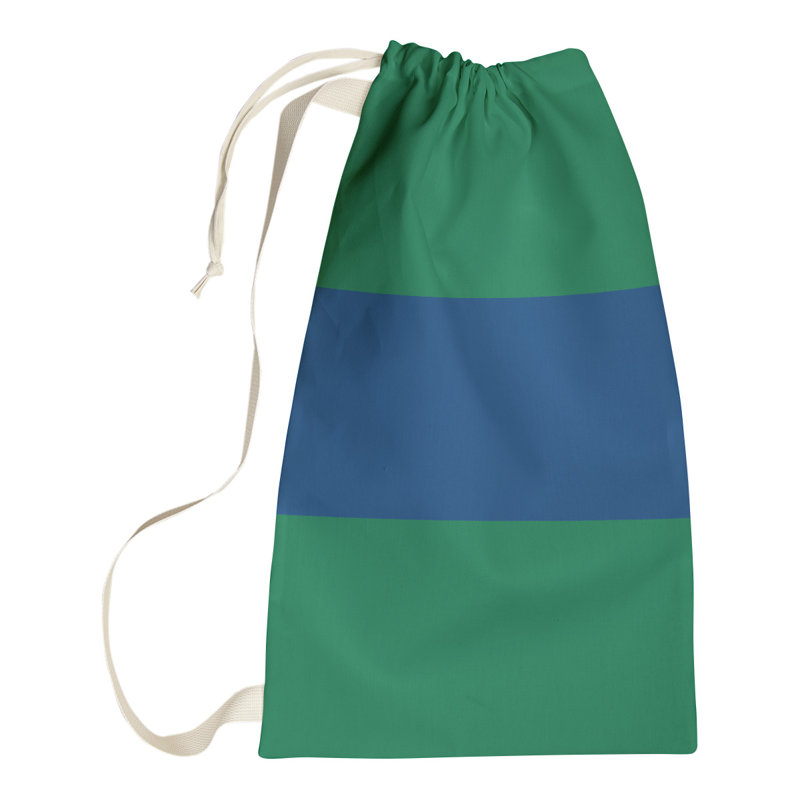 Fabric Laundry Bag with Handles, 36" H x 28" W x 1.5" D, Green/Dark Blue/Green