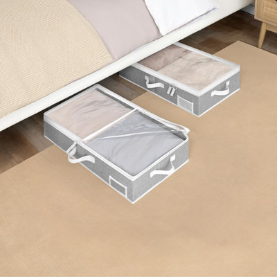 Underbed Storage Organizers,2-Pack Fabric Bins with Reinforced Handles & Label Pockets for Clothes,Blankets,and Seasonal Items