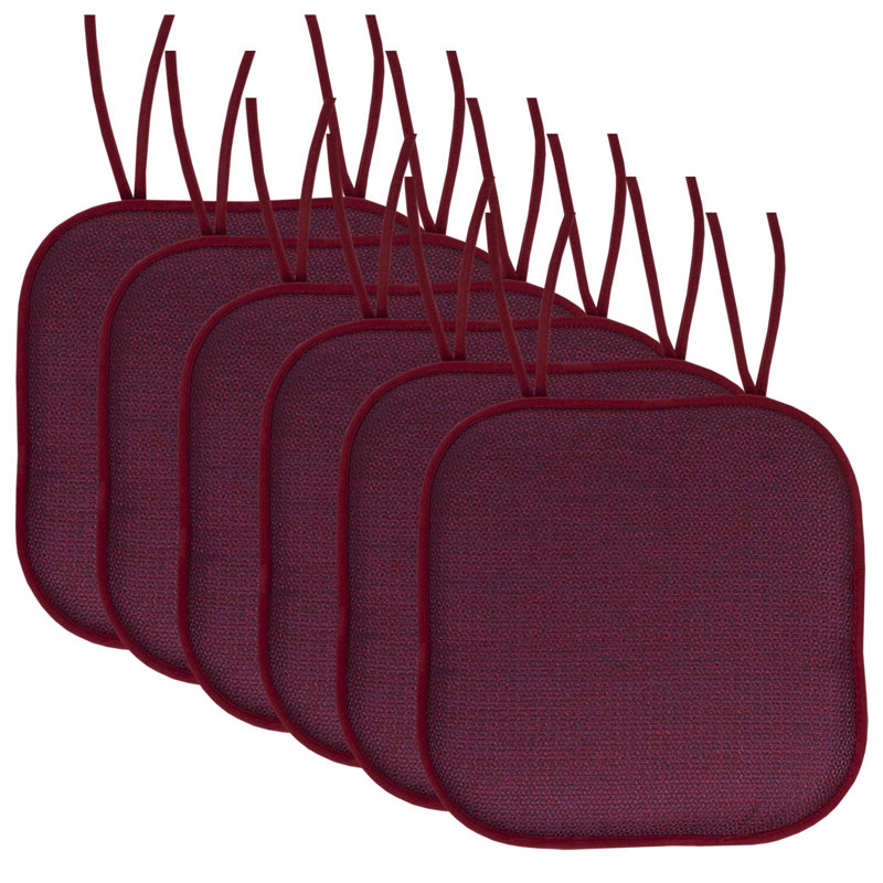 Cameron Memory Foam No Slip Back 16" x 16" Chair Pad Cushion with Ties, Black/Sage Blue Polyester, 6