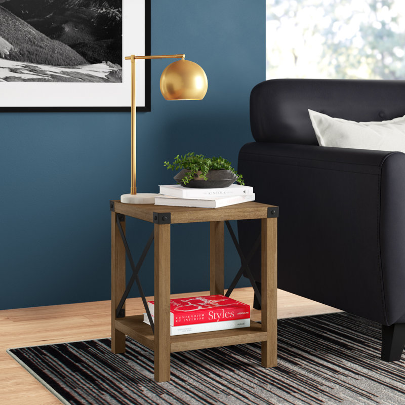 Table de bout avec tablette de rangement ouverte Larenda, Chêne rustique