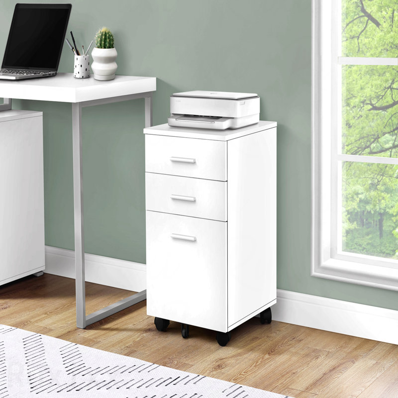 Classeur stratifié contemporain avec tiroirs de rangement et support pour imprimante, Blanc