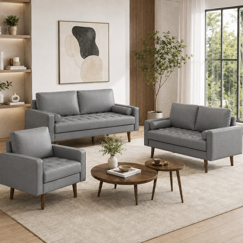 Ensemble de salon 3 pièces Statura Mid-Century, Gris