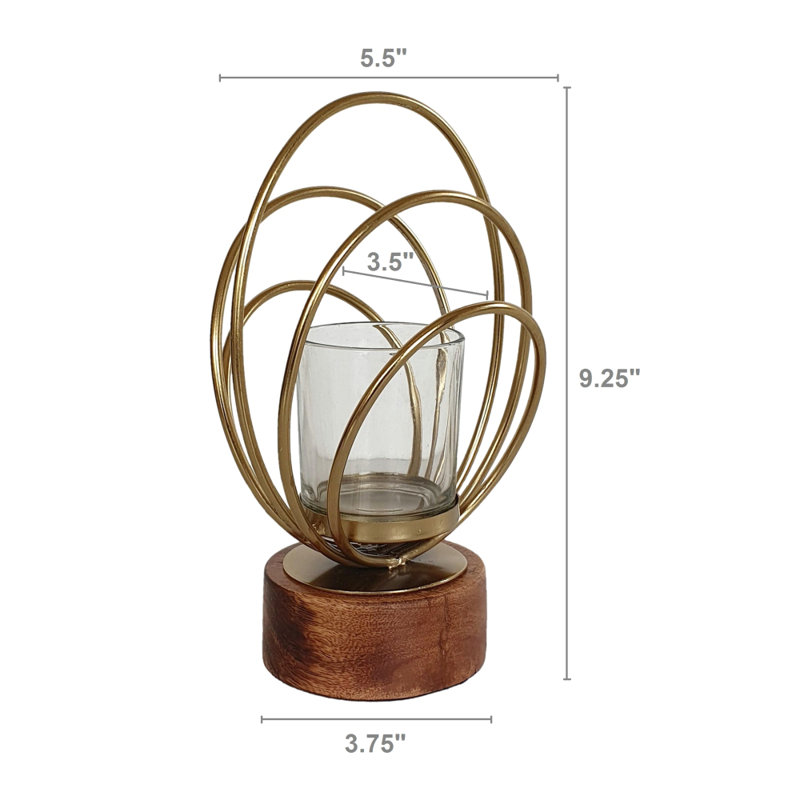 Candle Holder Gold/Brown, 10.20" H x 8.00" W x 4.70" D