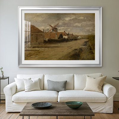 Village Street with a Windmill-Henri de Braekeleer-Framed Print with Mat and glass-c. late 19th Century
