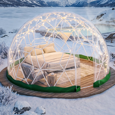 Tente bulle de jardin de 3,65 m (12 pi) pour 2 à 8 personnes, dôme géodésique transparent, vert