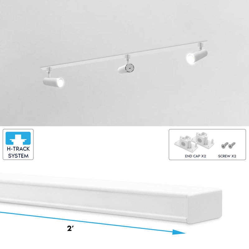 Rail d'éclairage sur rail H 2 pi Luxrite, système de rail de type H 120 V à circuit unique, compatible avec les têtes de rail en H standard, rail de rail avec embouts blancs, paquet de 2
