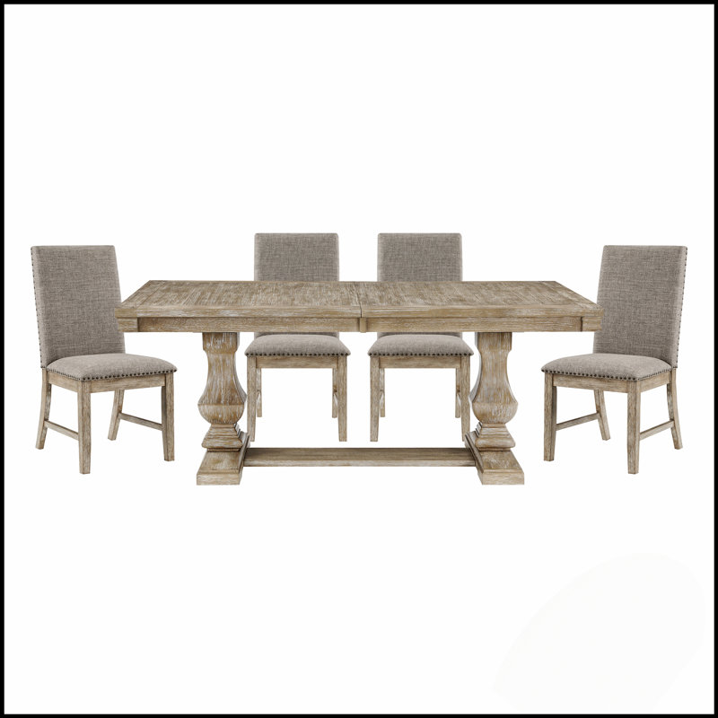 Ensemble de salle à manger 7 pièces de style traditionnel avec rallonge et 6 chaises d'appoint, finition gris brunâtre, meubles de cuisine en bois