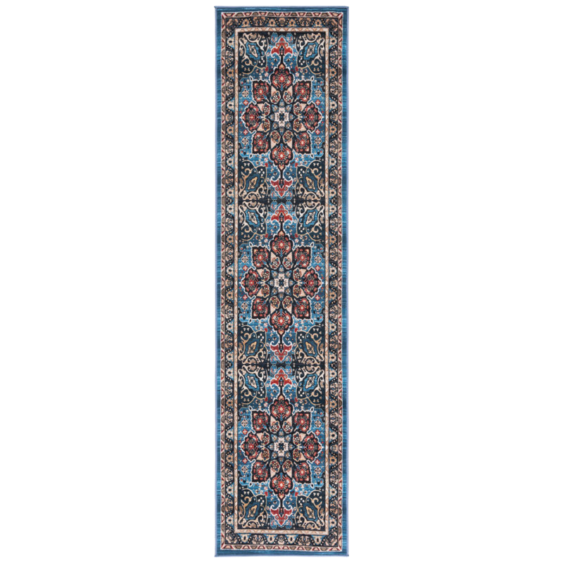 Manado Oriental Blue/Black Area Rug, Runner 2'2" x 9'