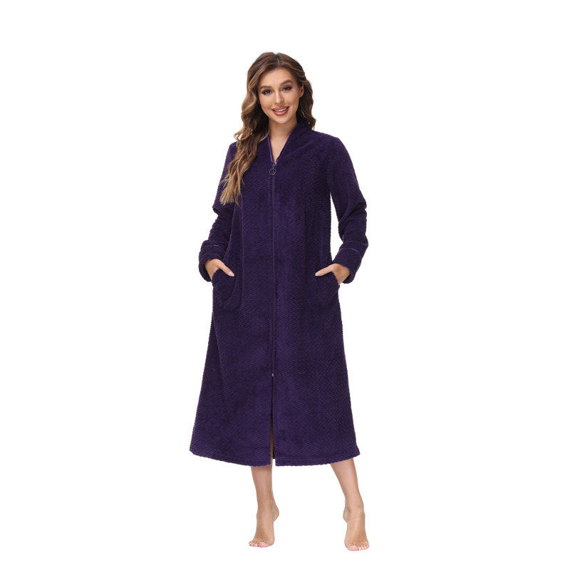 Peignoir pelucheux mi-mollet avec poches, Concord riche, L