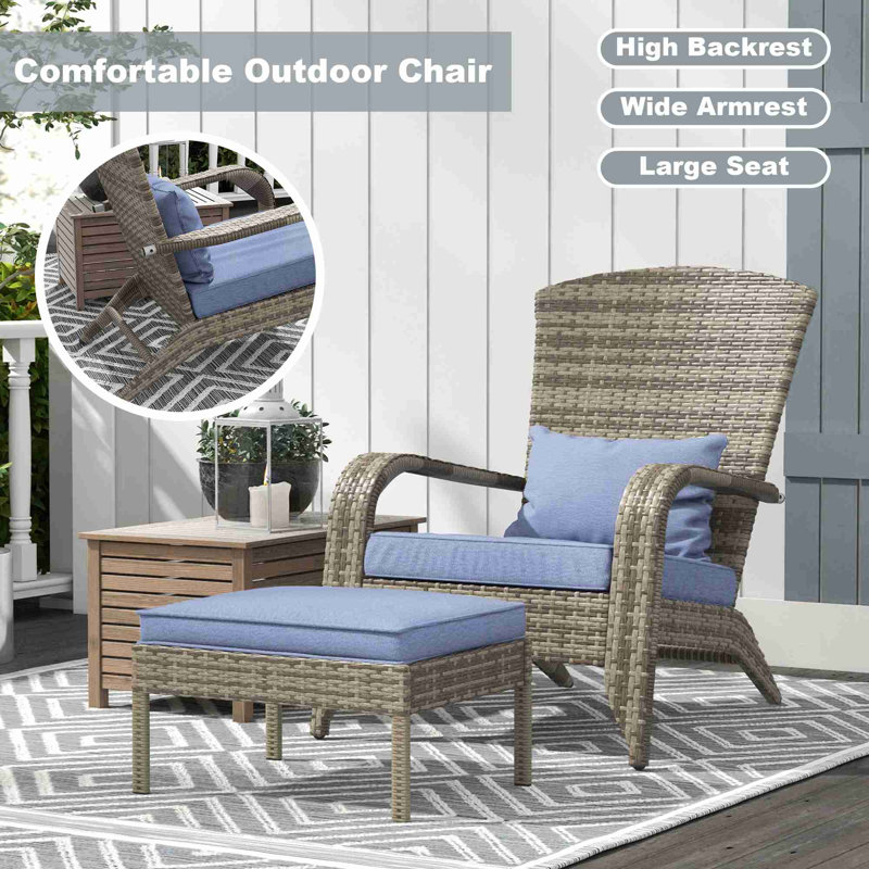 Chaise Adirondack avec repose-pieds Outsunny, Brun clair / Bleu