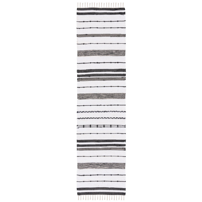 Tapis rayé ivoire / noir Maytham Kilim 201 STK201A, Tapis de couloir 2 pi 3 po x 9 pi