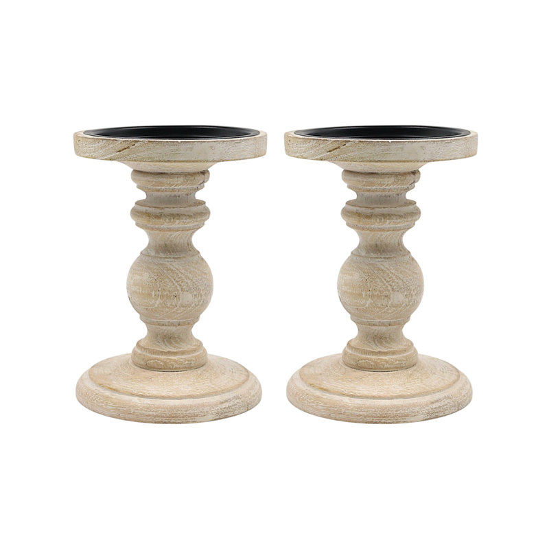 Ensemble de 2 porte-bougie Hosley en bois blanc antique style campagnard de 7 pouces de hauteur, idéal pour une fête de mariage ou comme porte-bougie