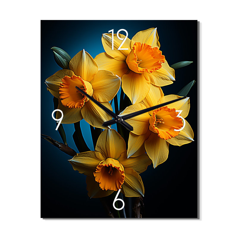 Horloge murale moderne jonquille jaune et orange Bloom Daffodil, Très grand
