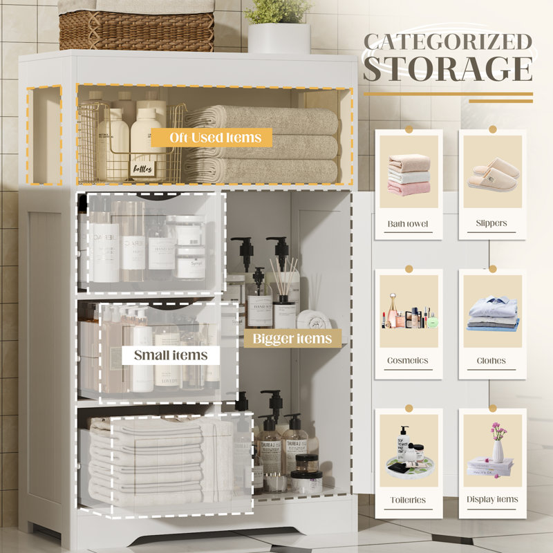 Goldean 34'' H X 22'' W X 11'' D Freestanding Bathroom Cabinet With Adjustable Shelf, White