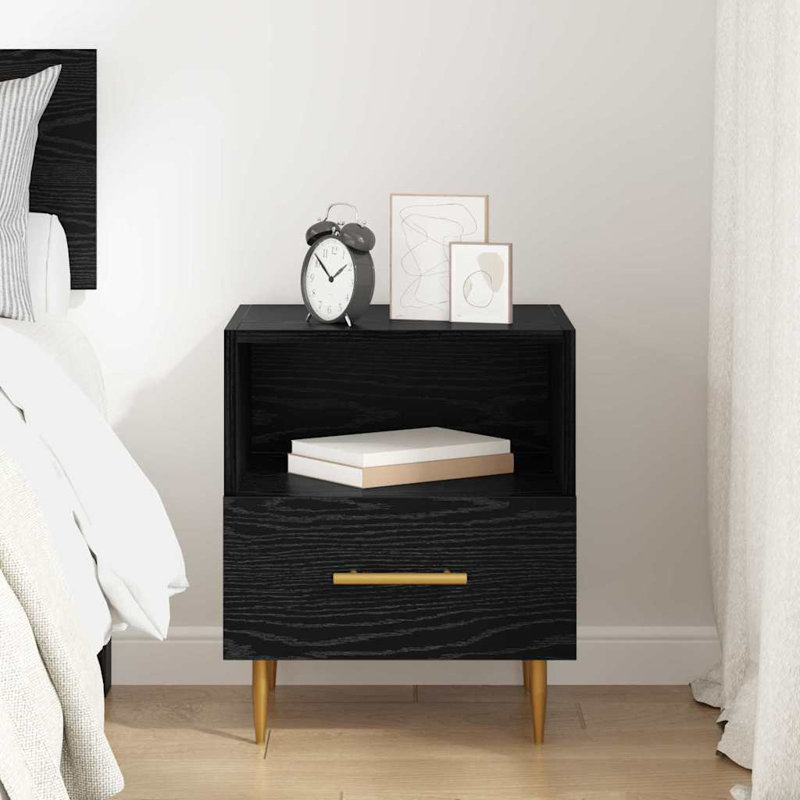 40cm W Manufactured Wood Bedside Table, Black