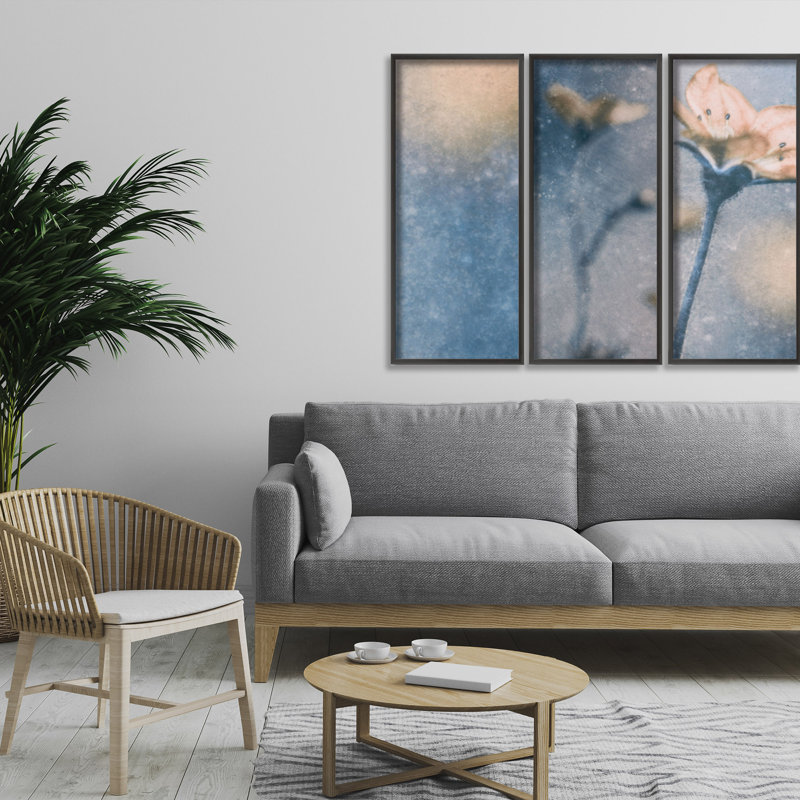 Nature Inspired Blue Winter by  - 3 Piece Picture Frame Painting Set on Paper, 24" H x 36" W