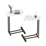 2-Pieces C-Shaped Side Table, C Table End Table For Sofa And Bedside, Couch Side Tables, Wood C-Shaped End Table With Metal Frame Slide For Bedroom Living Room (White)