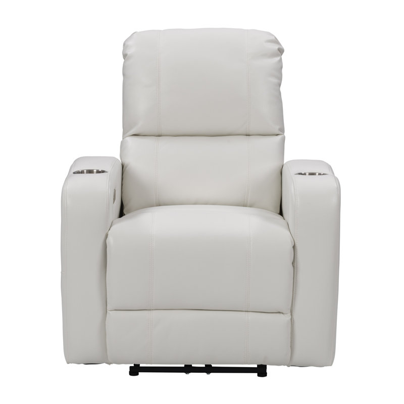 Fauteuil inclinable électrique en simili cuir Latitude Run® Oren avec porte-gobelet et port USB, Simili cuir blanc
